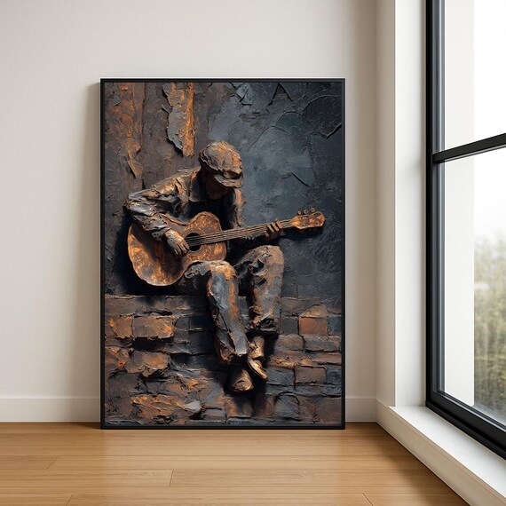 Music Lover Wall Art Print Textured Musician Abstract Oil Painting