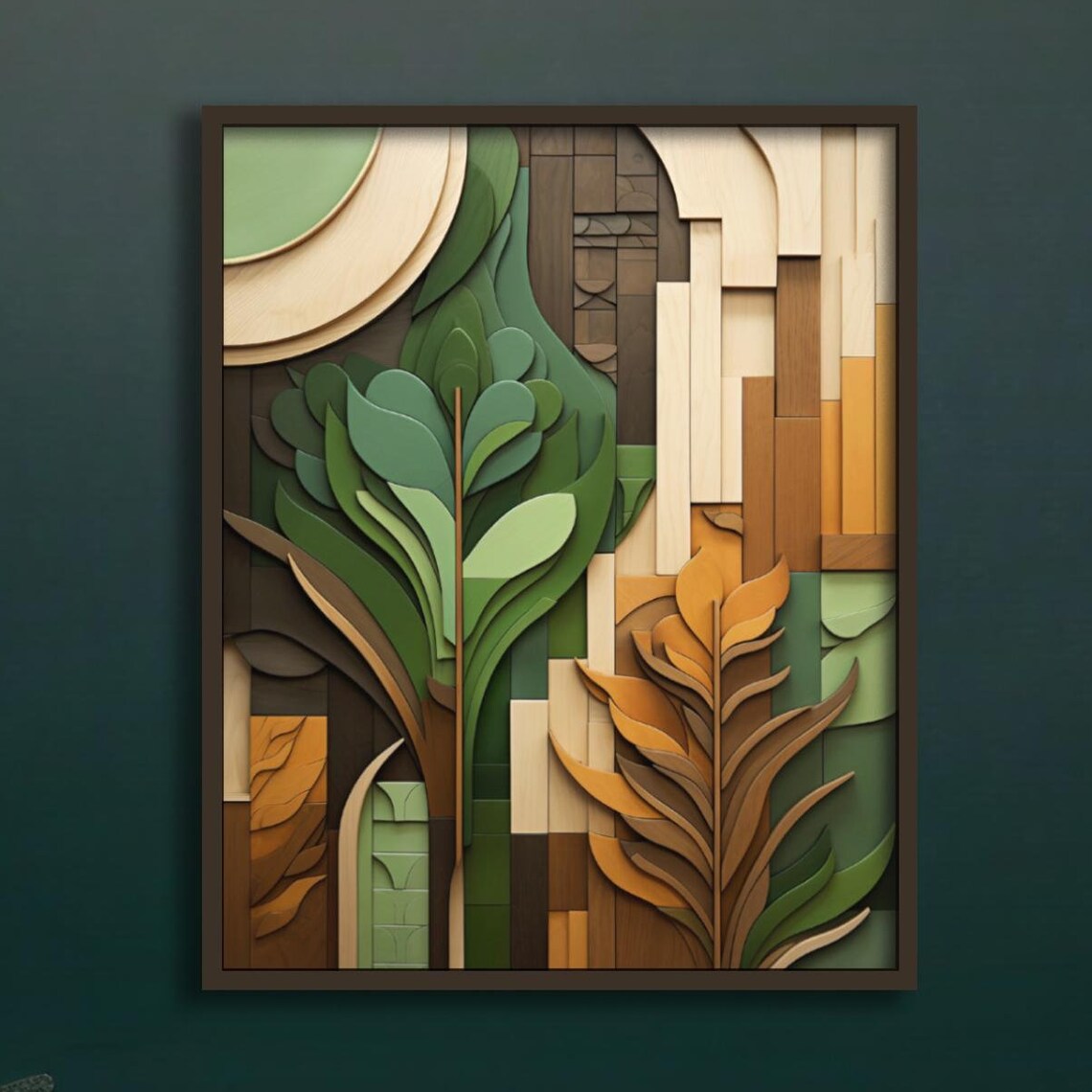 Boho Carved Wood Green Leaves Organic Abstract Nature Poster - Image 4