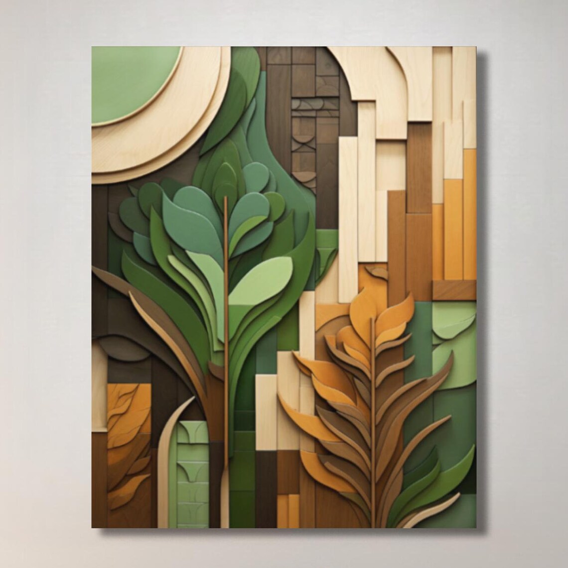 Boho Carved Wood Green Leaves Organic Abstract Nature Poster