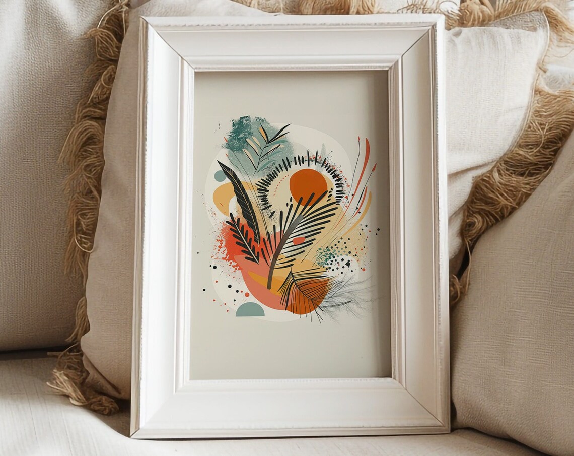 Boho Botanical Art Print Earthy Abstract Wall Decor
