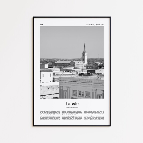 Laredo Texas Black and White Historic Downtown Travel Poster