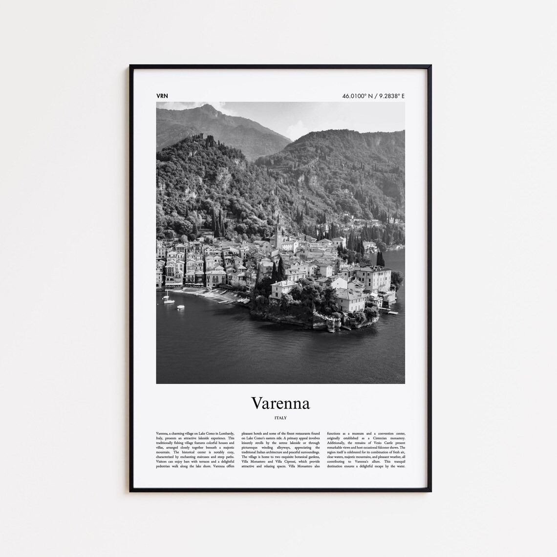 Varenna Lake Como Lakeside Village Black and White Photo Poster