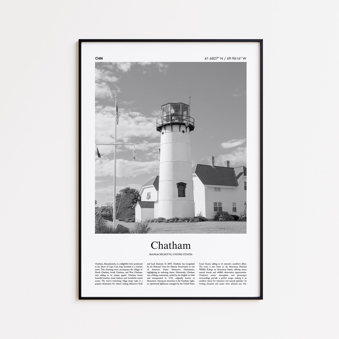 Chatham Massachusetts Black And White Lighthouse Photo Poster