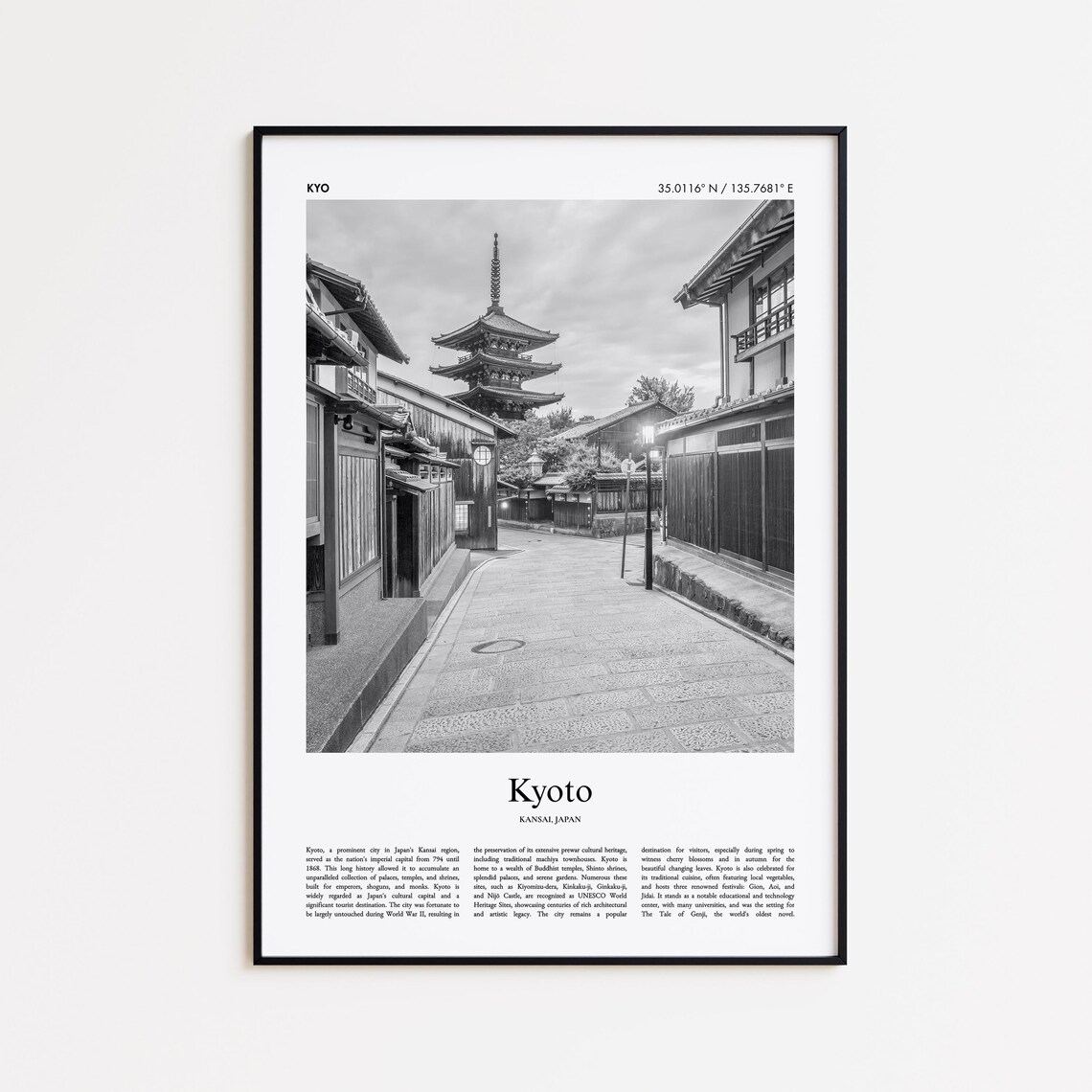Kyoto Japan Black And White Pagoda Street Travel Photography Poster