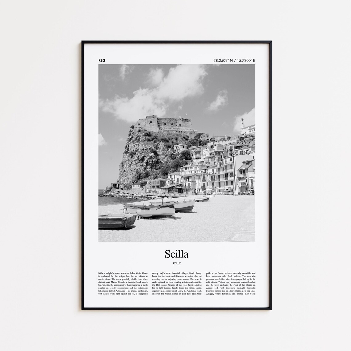 Scilla Italy Black And White Seaside Fishing Village Photo Poster