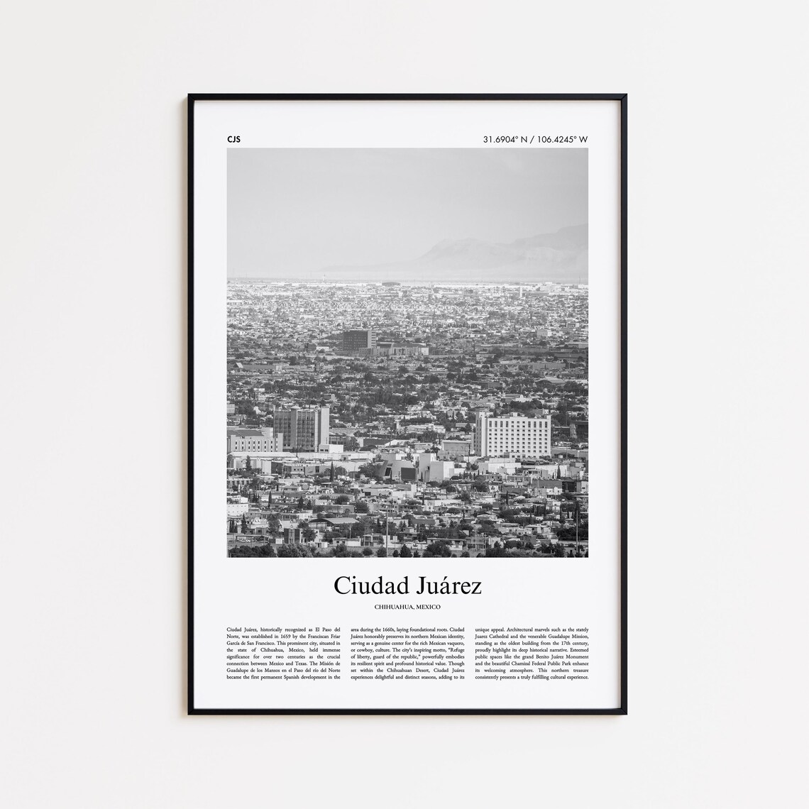 Ciudad Juárez Mexico Black And White Cityscape Travel Photo Print