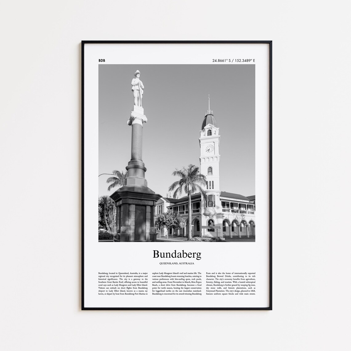 Bundaberg War Memorial Black and White Photo Poster Queensland