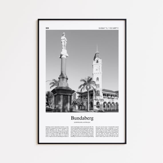 Bundaberg Black And White Print Photo Poster Travel Gift Queensland Australia Wall Art Home Decor