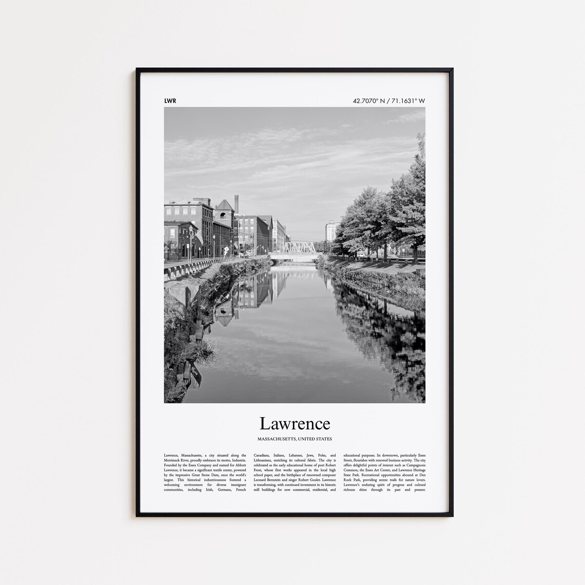 Lawrence Massachusetts Black And White Canal City Photo Poster