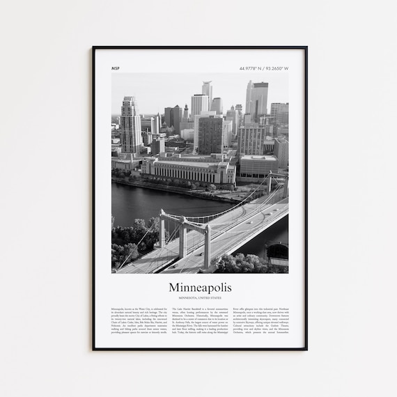 Minneapolis Minnesota Skyline Bridge Black And White Photo Poster