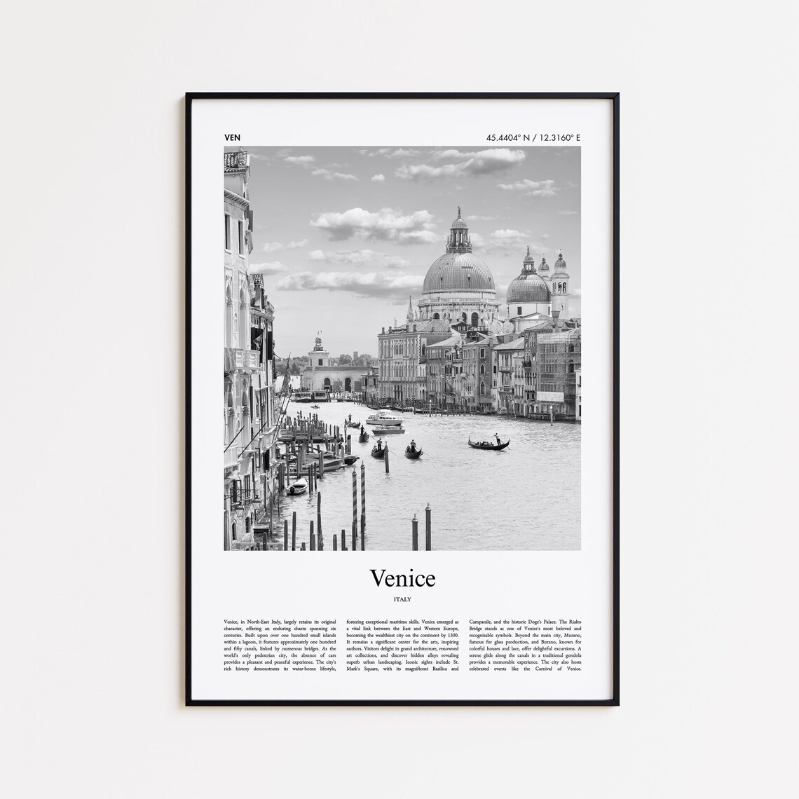 Venice Italy Black and White Grand Canal Photo Travel Poster