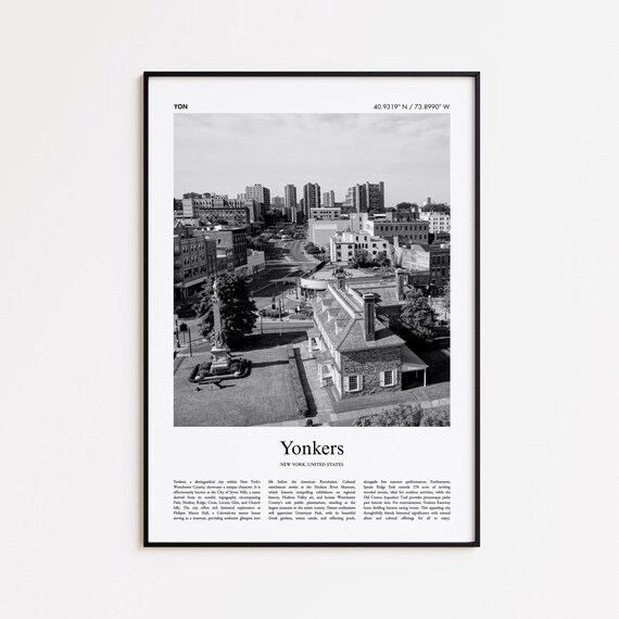 Yonkers Black and White Aerial City View Downtown Photo Poster