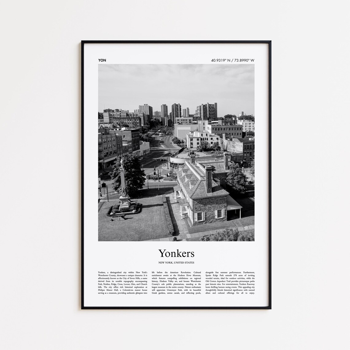 Yonkers Black and White Aerial City View Downtown Photo Poster