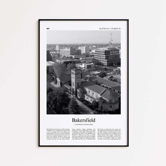 Bakersfield California Black And White Aerial Photo Travel Poster