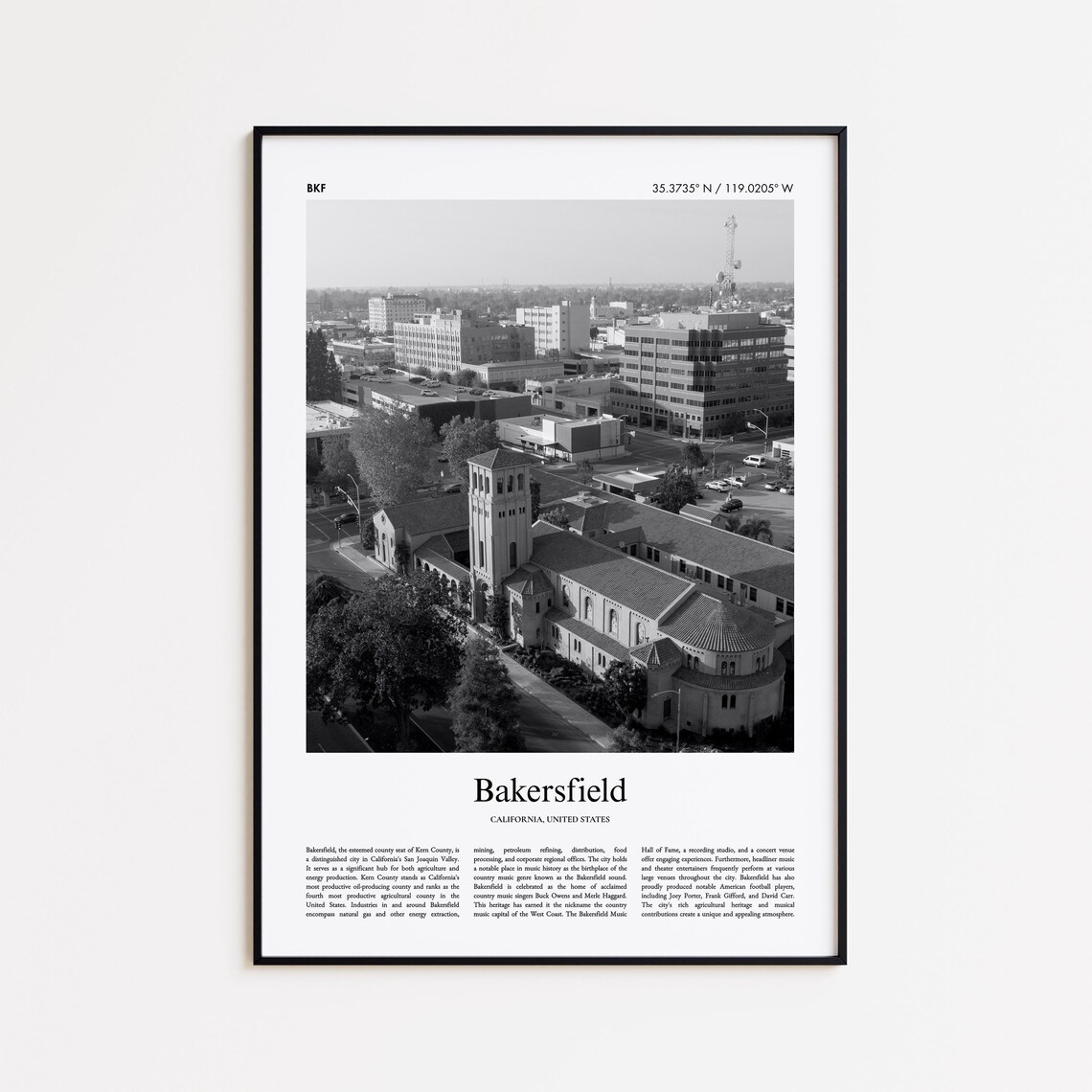 Bakersfield California Black And White Aerial Photo Travel Poster