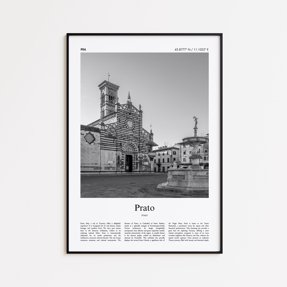 Prato Duomo Black And White Tuscany Italy Historic Travel Poster
