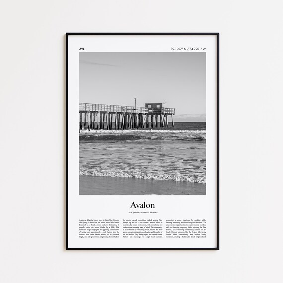 Avalon New Jersey Black and White Fishing Pier Travel Poster