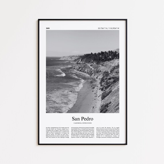 San Pedro California Black And White Ocean Cliffs Photo Poster