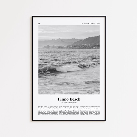 Pismo Beach California Rolling Surf Waves Black White Photo Poster