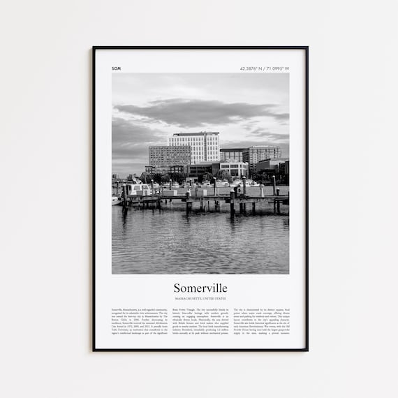 Somerville Massachusetts Black And White Marina Photo Poster