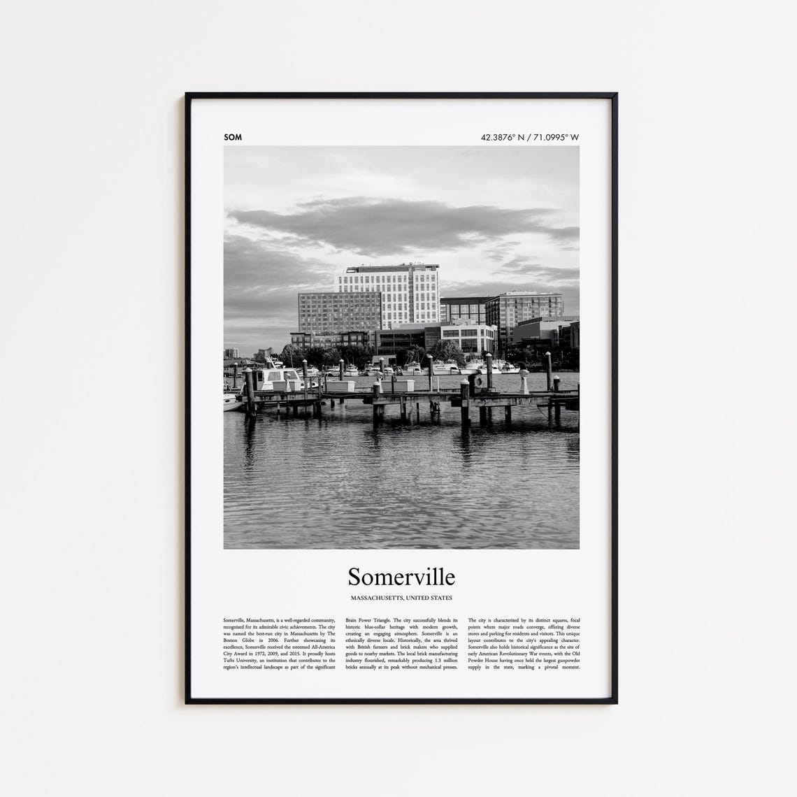 Somerville Massachusetts Black And White Marina Photo Poster