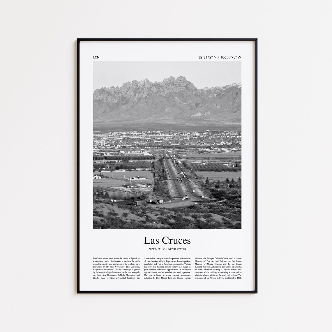 Las Cruces Organ Mountains Aerial Black and White Photo Poster