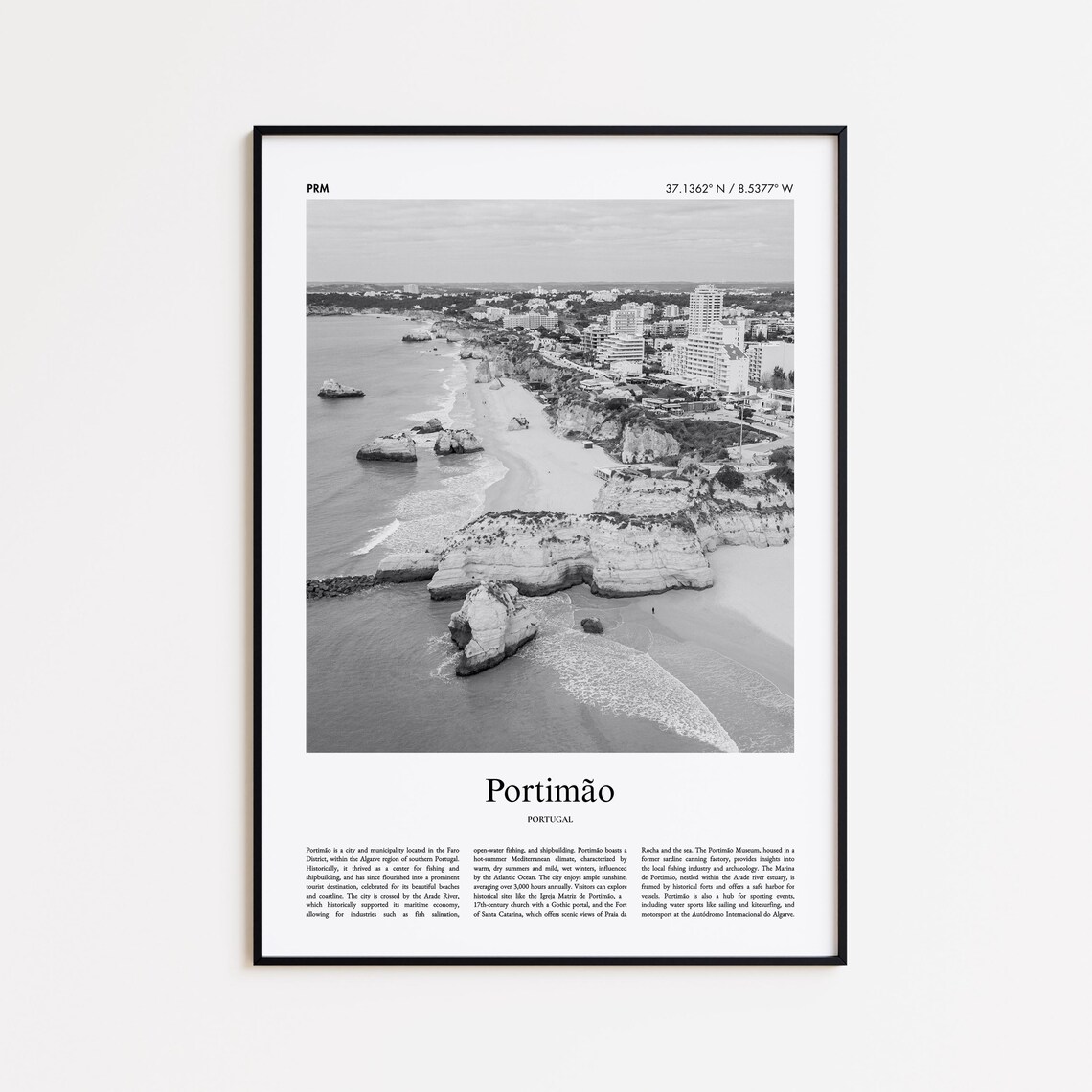 Portimao Portugal Algarve Cliffs Black And White Photo Poster