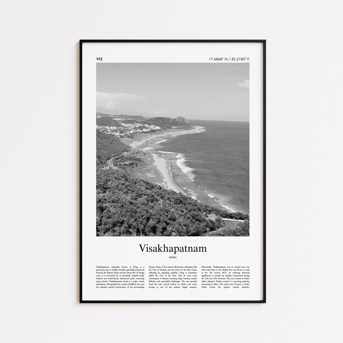 Visakhapatnam India Black And White Coastal Photography Poster