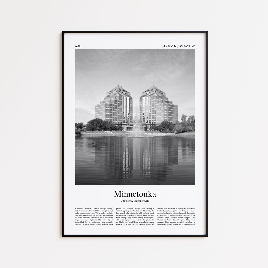 Minnetonka Minnesota Lakefront Towers Black White Photography Travel Poster