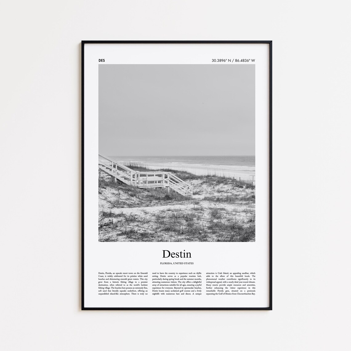 Destin Florida Beach Dunes Walkway Black And White Coastal Photo Poster