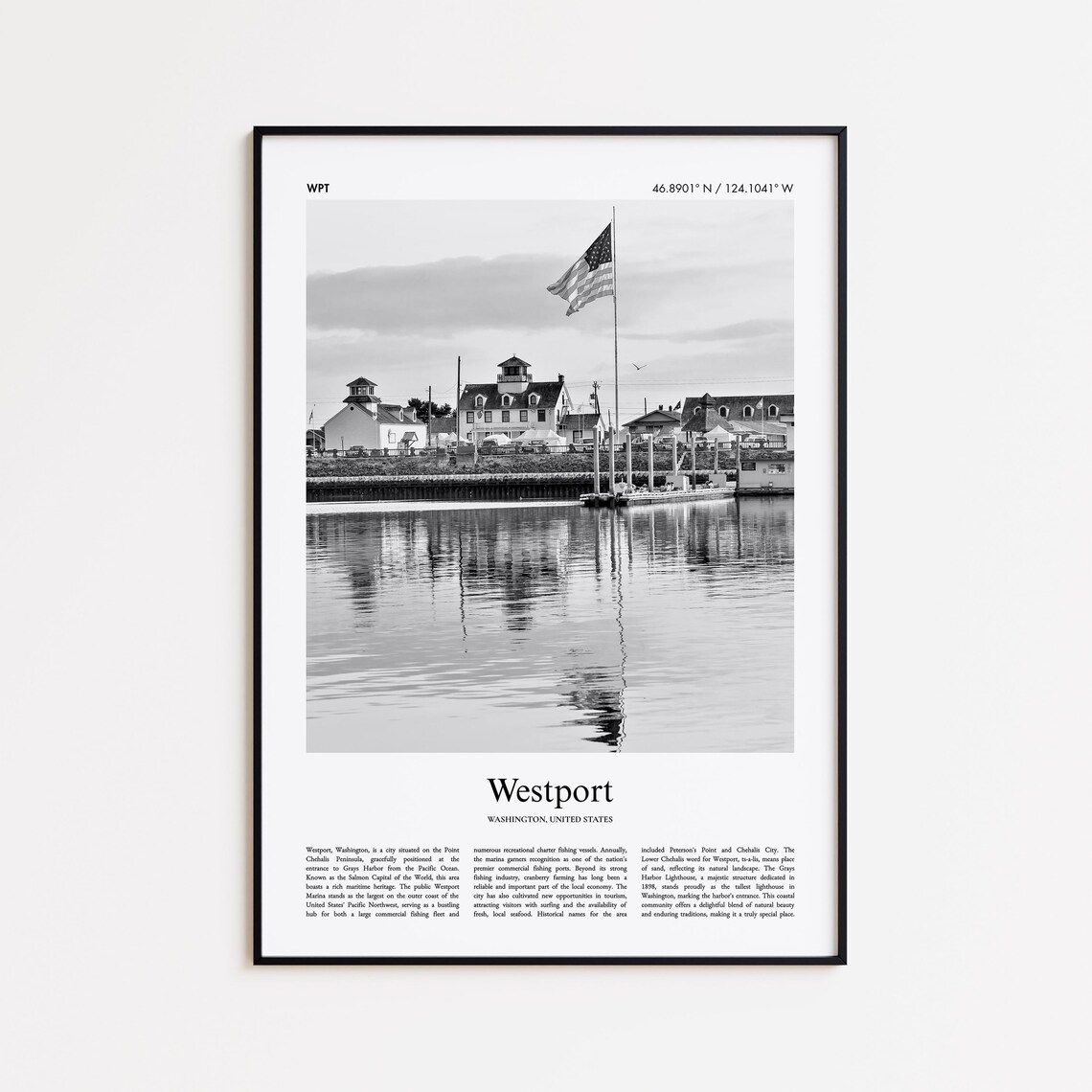 Westport Washington Black and White Harbor Flag Photo Poster