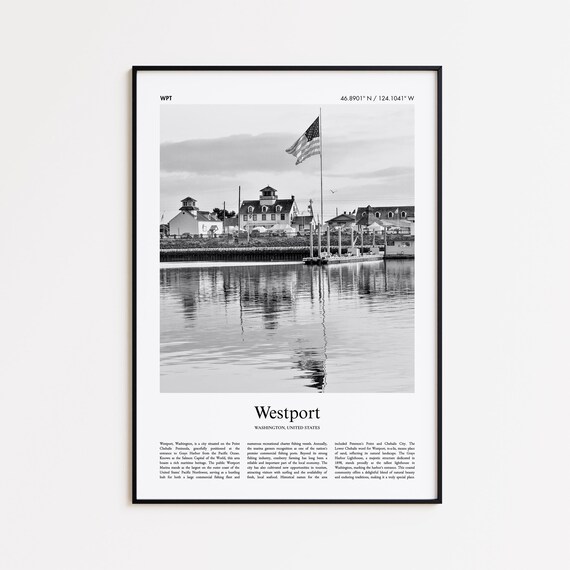 Westport Washington Black and White Harbor Flag Photo Poster