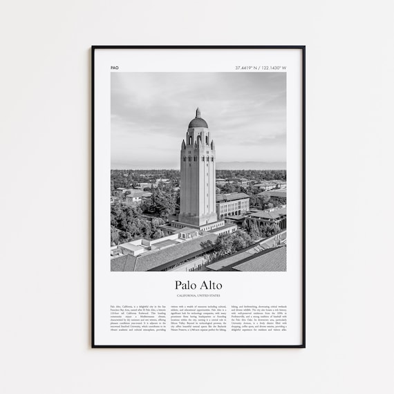 Palo Alto California Black And White Photo City Coordinates Travel Poster