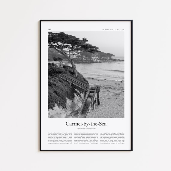 Carmel by the Sea California Black and White Beach Travel Poster