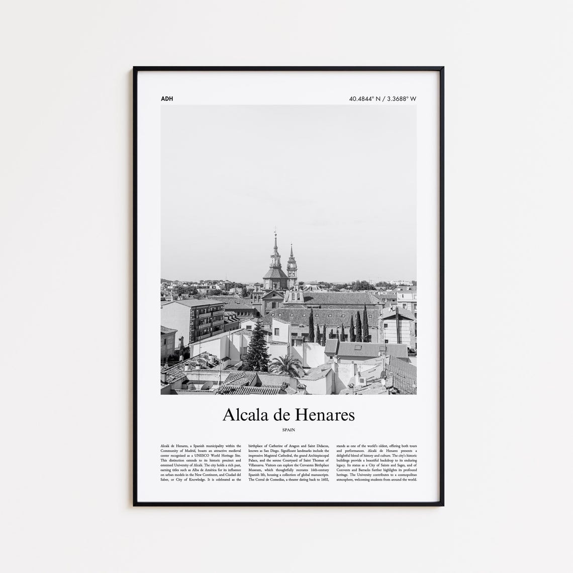Alcala de Henares Spain Black and White Rooftops Photo Poster