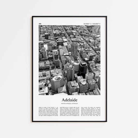 Adelaide Black And White Print Photo Poster Travel Gift South Australia Wall Art