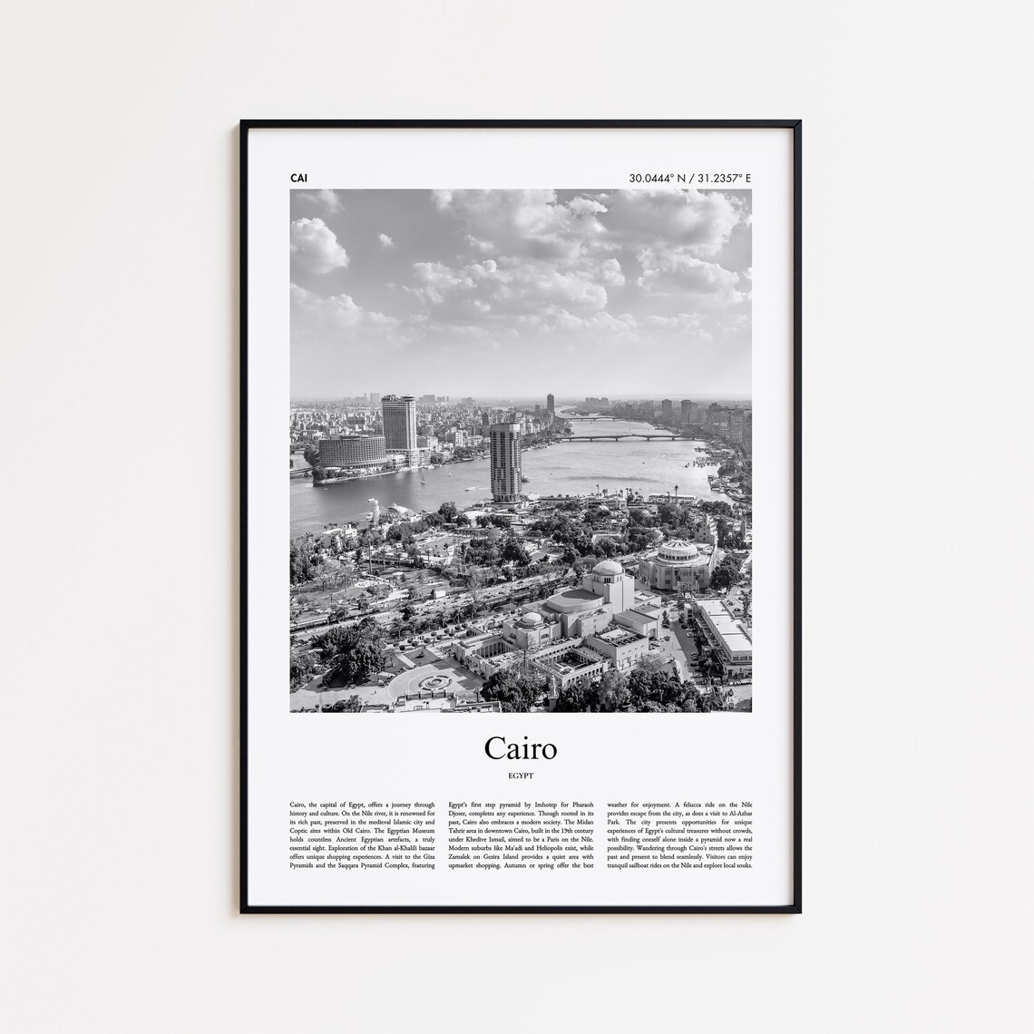 Cairo Egypt Black And White Nile River City Skyline Photo Poster