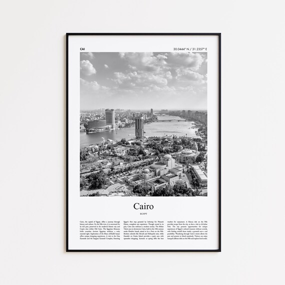 Cairo Egypt Black And White Nile River City Skyline Photo Poster