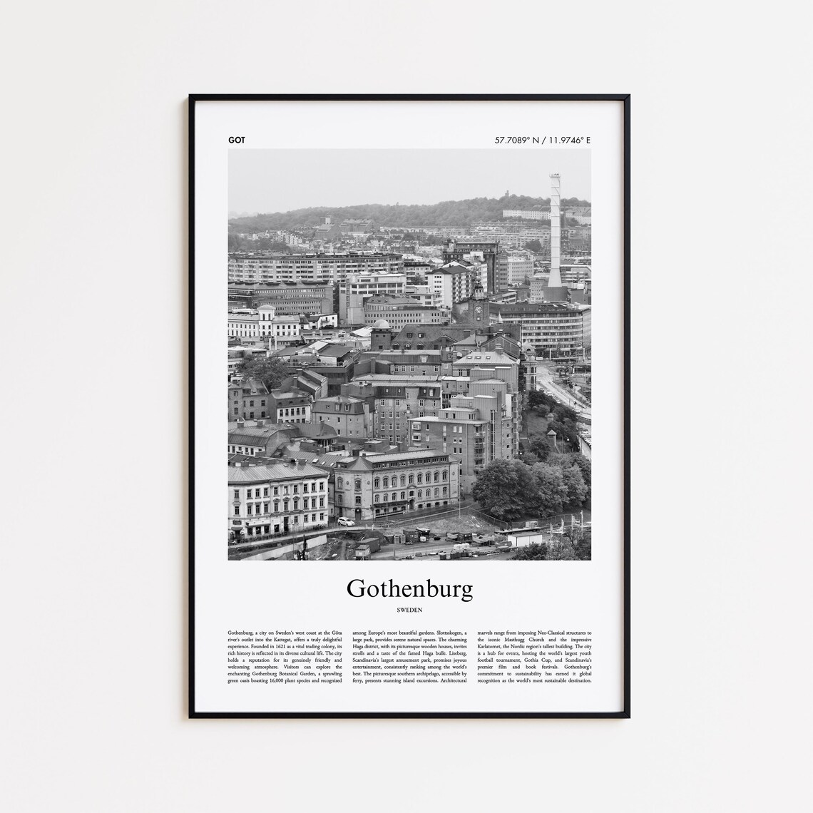 Gothenburg Sweden Black And White Old Town Cityscape Photo Poster