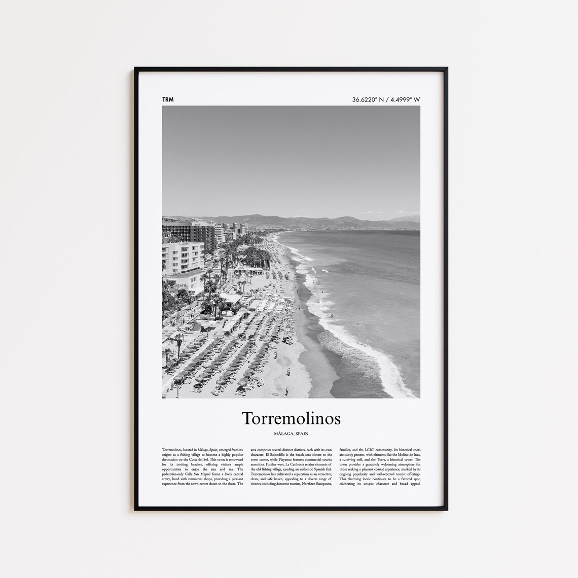 Torremolinos Malaga Spain Beach Aerial Black and White Poster