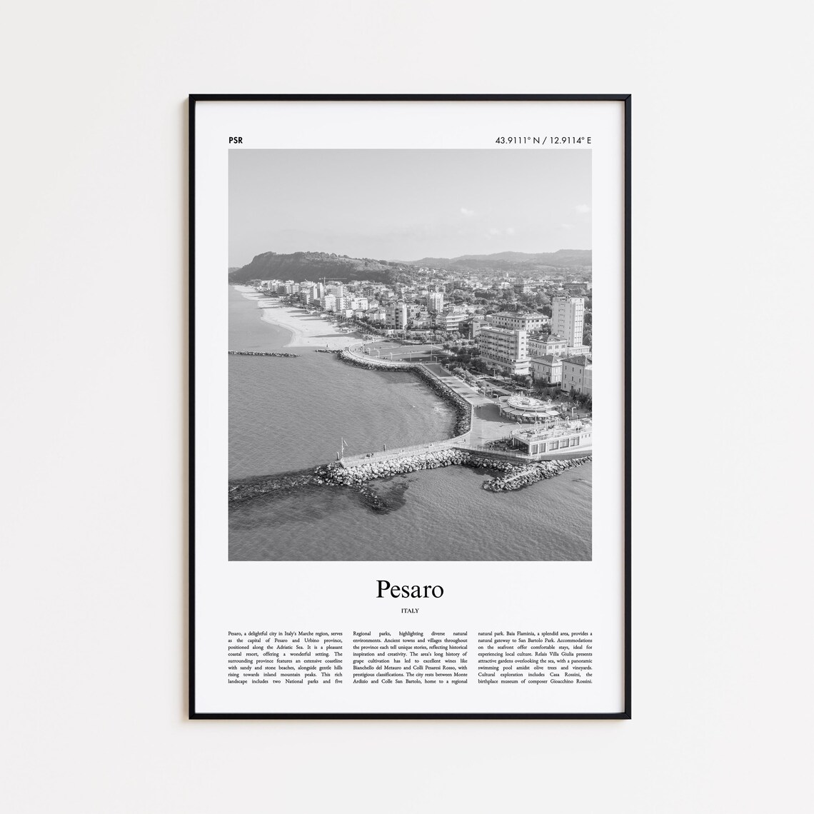 Pesaro Italy Black And White Adriatic Beach Coast Photo Poster