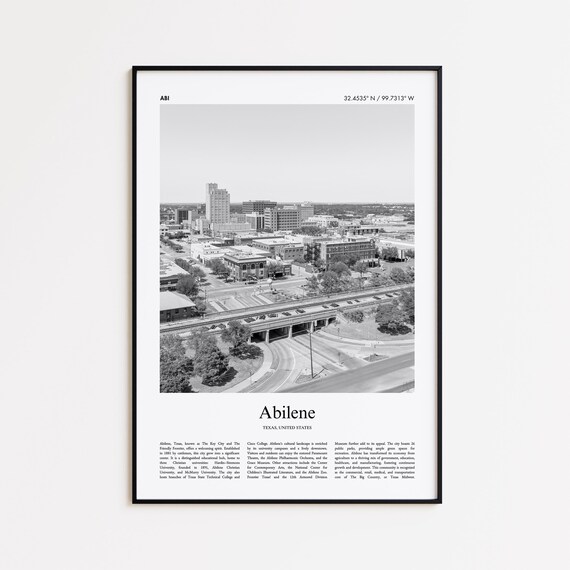 Abilene Texas Black And White Downtown Aerial City Photo Poster