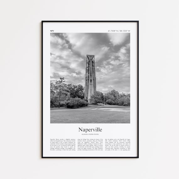 Naperville Illinois Tower Black And White Travel Photo Poster