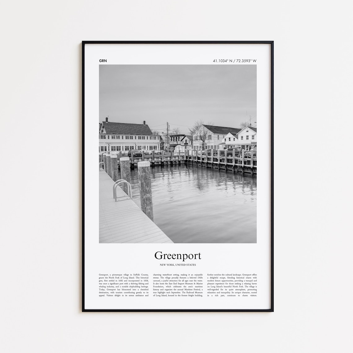 Greenport New York Harbor Marina Black And White Photo Art Print