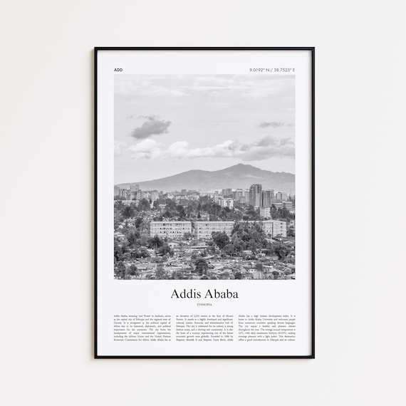 Addis Ababa Black And White Travel Poster, Ethiopia