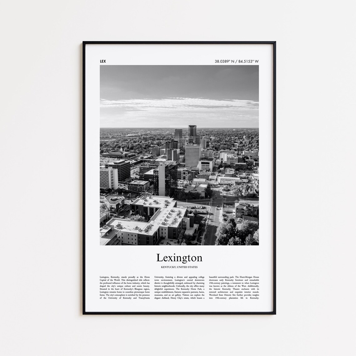Lexington Black and White Travel Poster, Kentucky