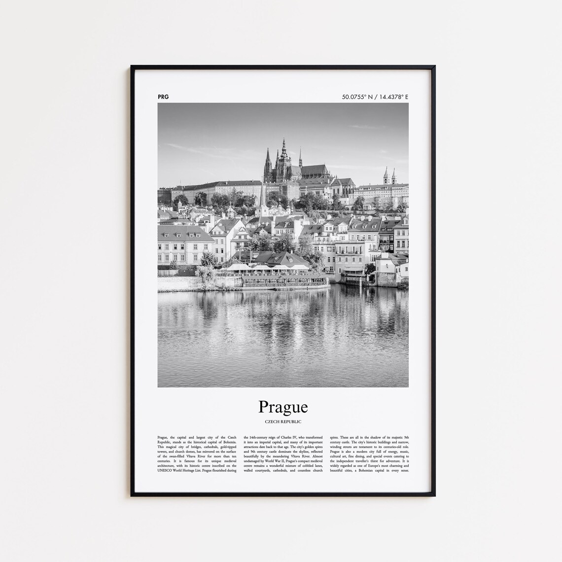 Prague Czech Republic Black And White Castle Vltava Photo Poster