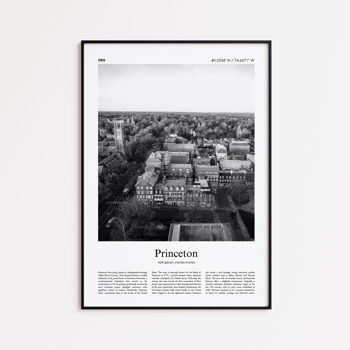 Princeton New Jersey Black And White Photo Poster With Coordinates