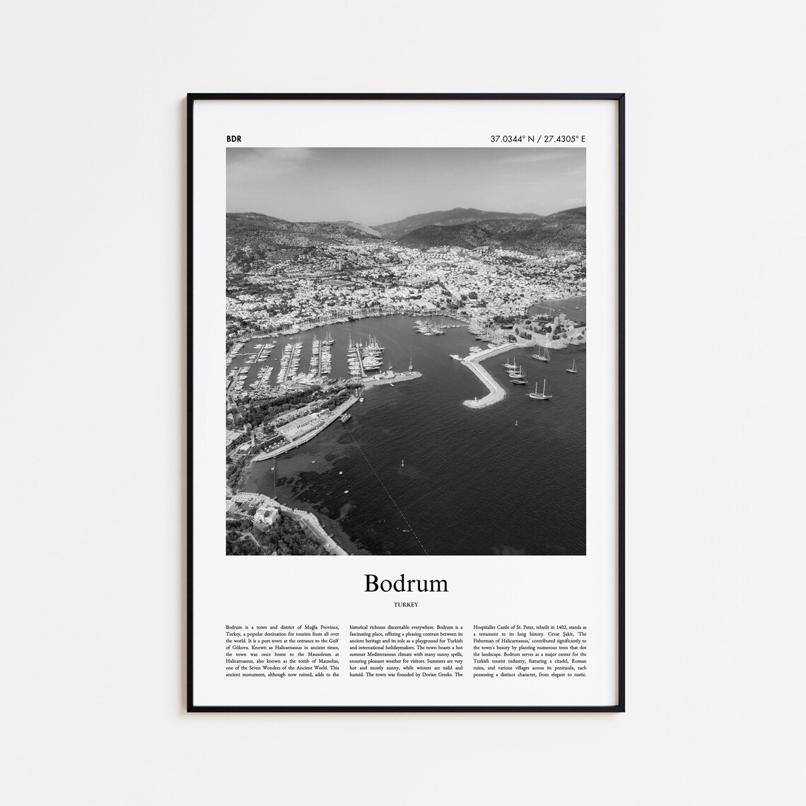 Bodrum Turkey Black and White Marina Aerial Photo Travel Poster