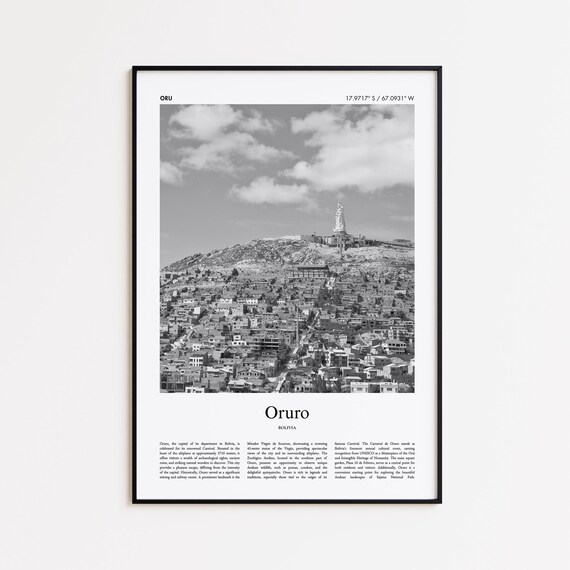 Oruro Black And White Print Photo Poster Travel Gift Bolivia Wall Art Minimal Home Decor